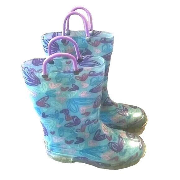 Western Chief Girls Light-Up Rain Boots With Heart Print Size 11 - Picture 6 of 10